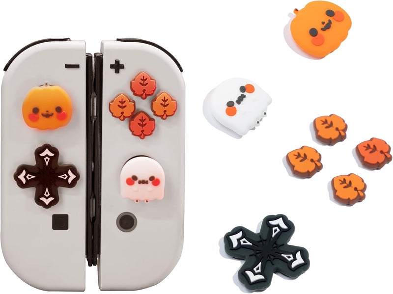GEEKSHARE Switch Accessories Cute Silicone Cross D-Pad Button Caps Set Joystick Cover - ABXY Key Buttons Sticker Spooky Gift Compatible with Switch/OLED Joysticks - Pumpkin & Ghost - Image 1